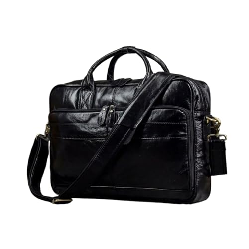 UZOURI Echtes Leder Tragetaschen Herren Computer Taschen Aktentaschen Laptop Taschen Handtaschen Schultertaschen(Black) von UZOURI