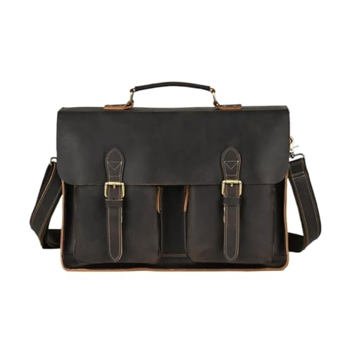 UZOURI Echtes Leder Tragetaschen Herren Computer Taschen Aktentaschen Laptop Taschen Handtaschen Schultertaschen(Brown) von UZOURI