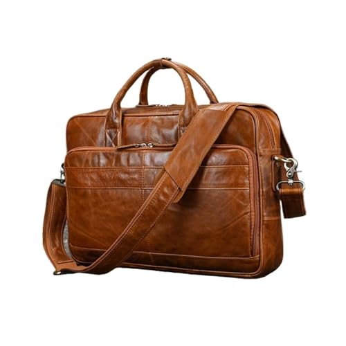UZOURI Echtes Leder Tragetaschen Herren Computer Taschen Aktentaschen Laptop Taschen Handtaschen Schultertaschen(Brown) von UZOURI
