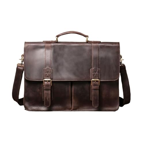 UZOURI Gepäck Handtaschen Herren Aktentaschen Notebook Computer Taschen Echtes Leder Schultertaschen Laptop Taschen(Brown) von UZOURI