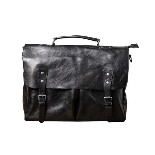 UZOURI Handtaschen Business Aktentaschen Echtes Leder Laptop Taschen Notebook Computer Taschen Herren Schulter Taschen(Black) von UZOURI
