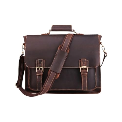 UZOURI Handtaschen Laptoptaschen Herren Aktentaschen Echtes Leder Schultertaschen Notebook Computer Taschen(Brown) von UZOURI