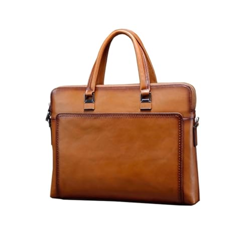 UZOURI Herren Aktentaschen Leder Laptoptaschen Messenger Schultertaschen Notebook Computer Taschen Handtaschen(Yellow) von UZOURI