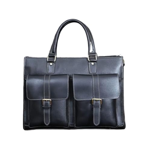UZOURI Herren Aktentaschen Messenger Schultertaschen Handtaschen Leder Laptoptaschen Notebook Computer Taschen(Black) von UZOURI