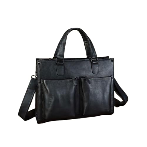 UZOURI Herren Aktentaschen Notebook Computer Taschen Handtaschen Laptop Taschen Echtes Leder Schulter Taschen(Black) von UZOURI