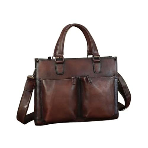 UZOURI Herren Aktentaschen Notebook Computer Taschen Handtaschen Laptop Taschen Echtes Leder Schulter Taschen(Brown) von UZOURI