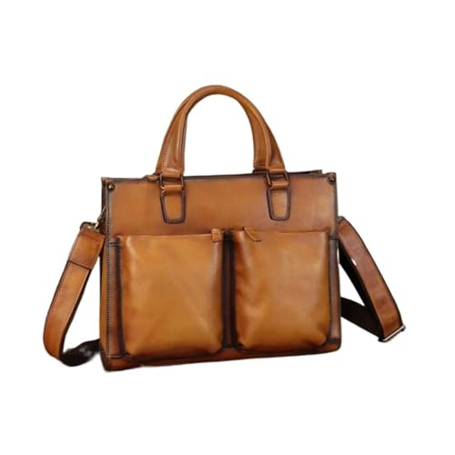 UZOURI Herren Aktentaschen Notebook Computer Taschen Handtaschen Laptop Taschen Echtes Leder Schulter Taschen(Yellow) von UZOURI