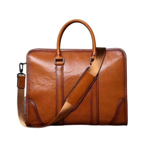 UZOURI Herren Aktentaschen Notebook Computer Taschen Messenger Schultertaschen Handtaschen Leder Laptop Taschen(Brown) von UZOURI