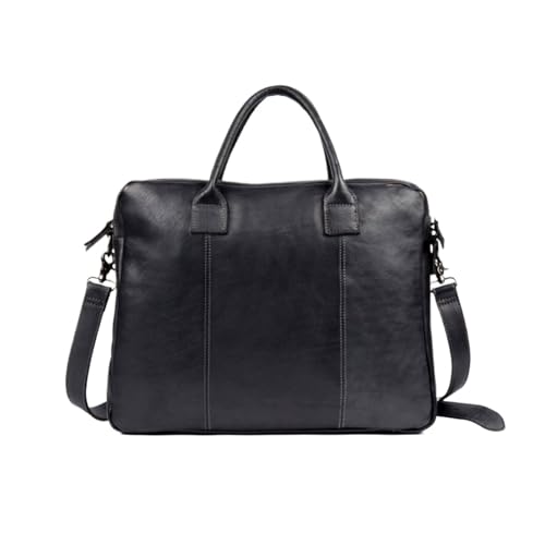 UZOURI Herren Aktentaschen Schultertaschen Handtaschen Laptoptaschen Echtes Leder Notebook Computer Taschen(Black) von UZOURI