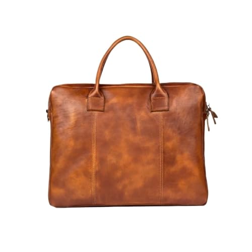 UZOURI Herren Aktentaschen Schultertaschen Handtaschen Laptoptaschen Echtes Leder Notebook Computer Taschen(Brown) von UZOURI