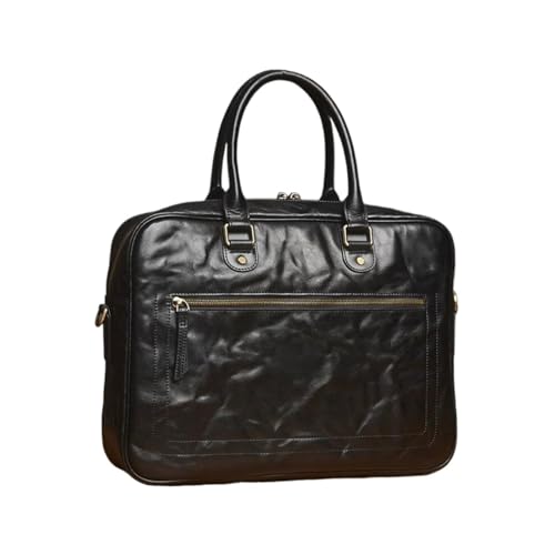 UZOURI Herren Business Aktentaschen Handtaschen Notebook Computer Taschen Schultertaschen Leder Laptop Taschen(Black) von UZOURI