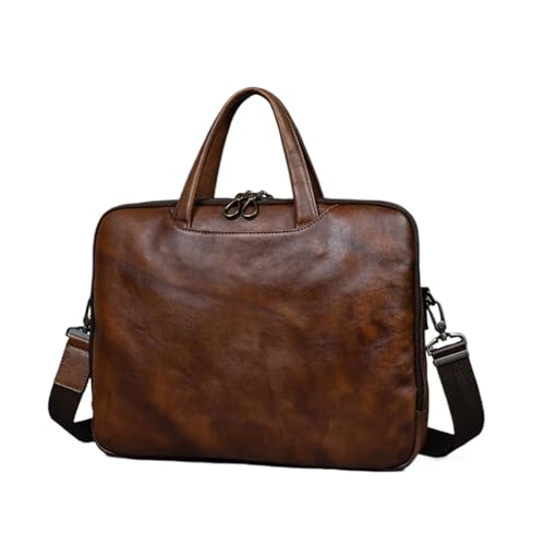 UZOURI Herren Notebook Computer Taschen Handtaschen Aktentaschen Leder Laptop Taschen Messenger Schulter Taschen 14 Zoll(Brown) von UZOURI