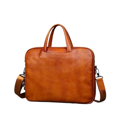 UZOURI Herren Notebook Computer Taschen Handtaschen Aktentaschen Leder Laptop Taschen Messenger Schulter Taschen 14 Zoll(Yellow) von UZOURI