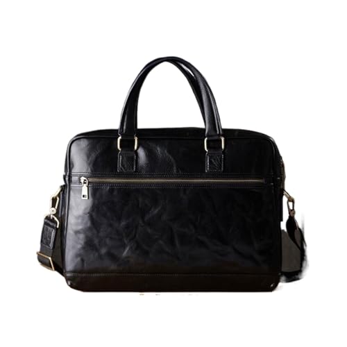 UZOURI Herren Notebook Computer Taschen Handtaschen Aktentaschen Leder Laptop Taschen Messenger Schultertaschen(Black) von UZOURI