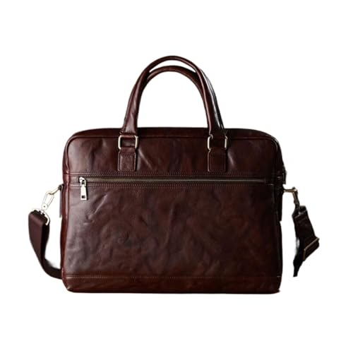 UZOURI Herren Notebook Computer Taschen Handtaschen Aktentaschen Leder Laptop Taschen Messenger Schultertaschen(Brown) von UZOURI