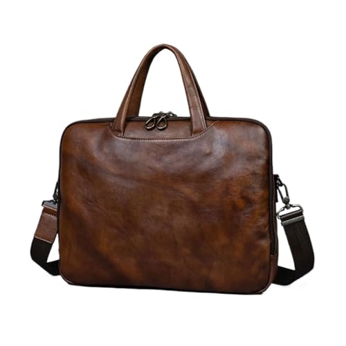 UZOURI Herren-Tragetaschen Laptoptaschen Aktentaschen Messenger-Schultertaschen Echtes Leder Gepäck Handtaschen(Brown) von UZOURI