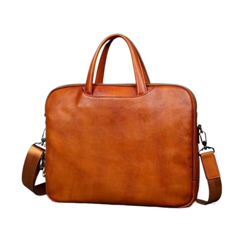 UZOURI Herren-Tragetaschen Laptoptaschen Aktentaschen Messenger-Schultertaschen Echtes Leder Gepäck Handtaschen(Orange) von UZOURI