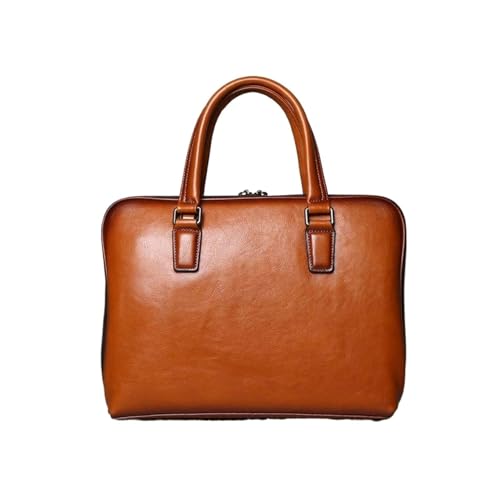 UZOURI Herrenhandtaschen Aktentaschen Umhängetaschen Echtes Leder Laptoptaschen Notebook Computer Taschen(Yellow) von UZOURI