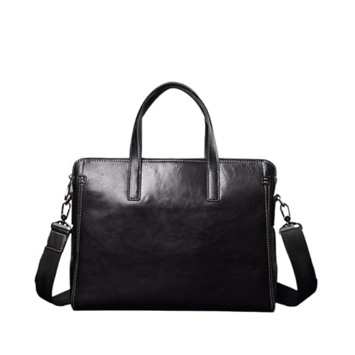 UZOURI Notebook-Computertaschen Herren Echtleder-Schultertaschen Handtaschen Aktentaschen Business-Laptop-Taschen(Black) von UZOURI