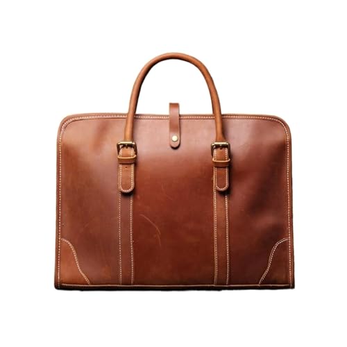 UZOURI Retro Aktentaschen Herren Schultertaschen Handtaschen Echtes Leder Notebook Computer Taschen Laptop Taschen(Brown) von UZOURI