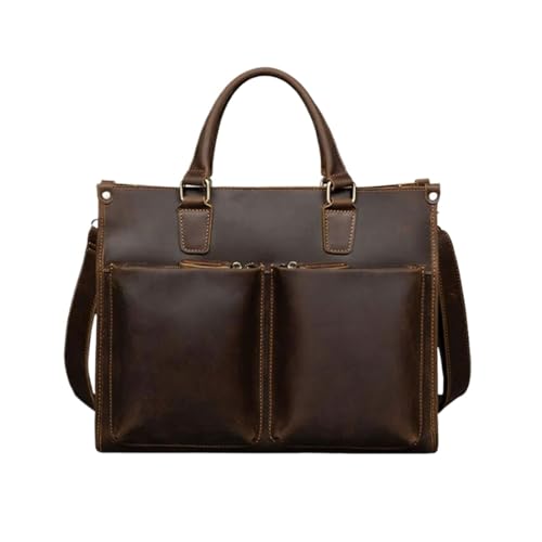 UZOURI Retro-Handtaschen Aktentaschen Echtes Leder Messenger Schultertaschen Tragetaschen Herren Laptoptaschen(Brown) von UZOURI