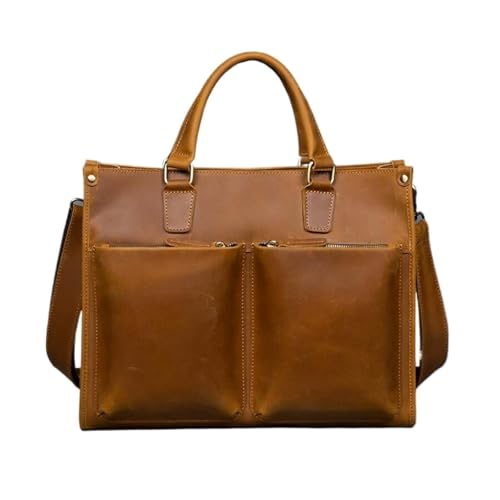 UZOURI Retro-Handtaschen Aktentaschen Echtes Leder Messenger Schultertaschen Tragetaschen Herren Laptoptaschen(Yellow) von UZOURI
