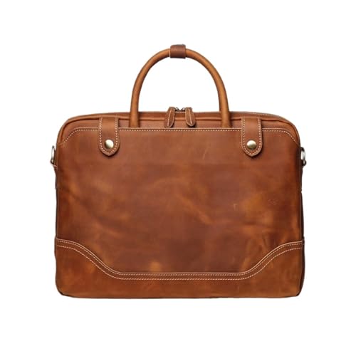 UZOURI Retro Herren Business Aktentaschen Schultertaschen Handtaschen Notebook Computer Taschen Leder Laptop Taschen(Yellow) von UZOURI