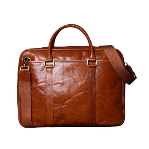 UZOURI Umhängetaschen Aktentaschen Herrenhandtaschen Business Notebook Computer Taschen Echtes Leder Laptop Taschen(Yellow) von UZOURI