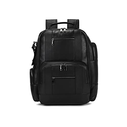 UZOURI Wandern Daypacks Herren Leder Casual Daypack Reisetaschen Reisetaschen Laptoptaschen Schultaschen Rindsleder Rucksäcke (Color : Black) von UZOURI