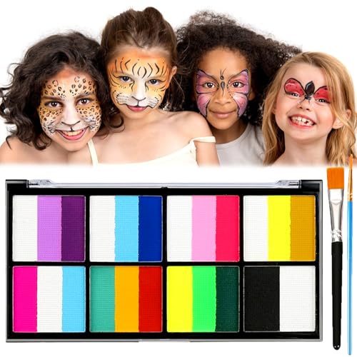 UZSUZZ Kinderschminke, 18 Farben Gesichtsfarbe Kinderschminke Set mit 2 Pinsel, Waschbar Face Paint Bodypaint Schminkset Kinder, Make Up Theaterschminke für Halloween Fasching Karneval (18 Farben) von UZSUZZ