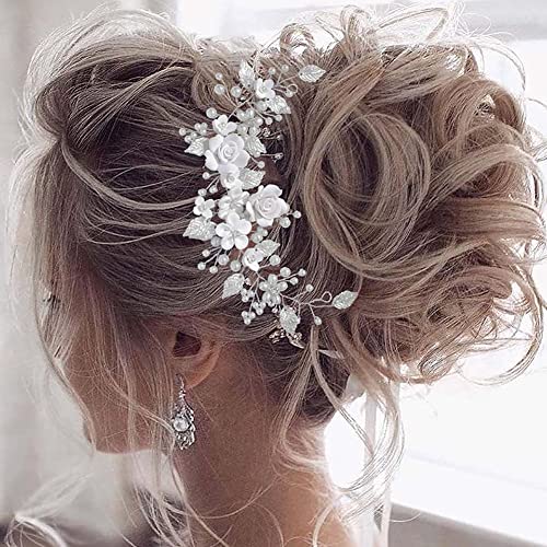 Blume Braut Hochzeit Haar Rebe Silber Perle Haarschmuck Braut Stirnband Haarteil für Frauen und Mädchen von UZSXHJ