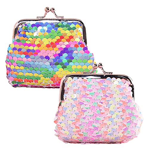 Sequin Coin Purse, 2 Pieces Mini Coin Purse, Nylon Coin Purse for Women and Girls, Coloured and Reversible Sequin Coin Purse von UZSXHJ
