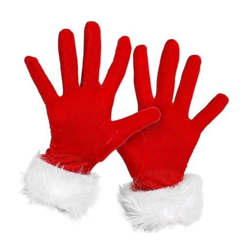 Weihnachtshandschuhe Damen Weihnachtsmann Handschuhe Fancy Kleid Party Handschuhe Roter Samt Cosplay Kostüm Handschuhe Winter Warm Fünf Finger Handschuhe Fleece Goldener Samt mit weißem Pelzmund von UZSXHJ