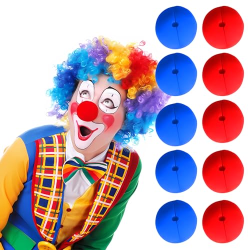 QGK 10 Stück Cosplay Nasen Kostüm, Rot und Blau Clownsnasen Aus Schaumstoff Clown Nase Clown-Nase Perfekt für Kinderschminke, Partys, Karneval, Fasching, Zirkus-Lustige Nasen von UZYXC