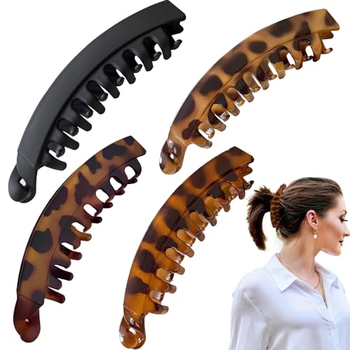 QGK 4 pcs Banana Clip Dickes Haar, Bananenspange Haarspangen Damen Dünnes Haar, Pferdeschwanzhalter Haar Greifer für Frauen Mädchen Langes Lockiges Haar von UZYXC