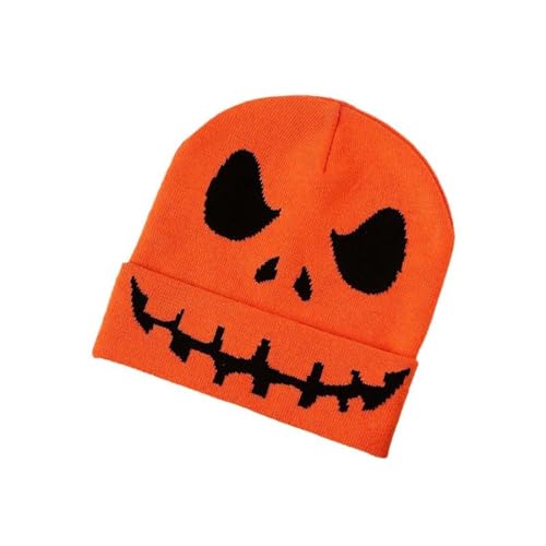 UZYXC 1 Stück Halloween Beanie Warme Strickmütze Unisex, Pumpkin Design Winddichte Wintermütze für Herbst Street Style Partys, Weich Bequem, Winddichte Strickmütze Orange für Straßenpartys Wintermoden von UZYXC