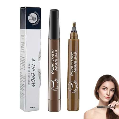 UZYXC 2025 Microblading Augenbrauenstift (Dunkelbraun), Wasserdichter 4-Zinken Stift für Natürliche 3D-Haarstriche, Langzeit-Haltbarer Brow Pen mit Mikro-Nadel Effekt,Refillbarer Henna-Effekt Brow Pen von UZYXC