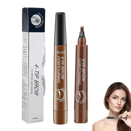 UZYXC 2025 Microblading Augenbrauenstift 4-Zinken, Wasserdichte Brow Pen für Natürliche 3D-Härchenzeichnung, Langhaltend in Hellbraun, Wasserfester Augenbrauenstift für Fließende Haarstriche von UZYXC