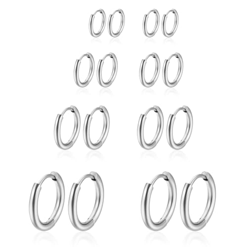 UZYXC 8 Paar Silber Ohrring Aus Edelstahl Herren, Chirurgenstahl Knorpel Hypoallergenes Ohrring-Set für Damen Und Herren, 10–18 Mm (Silber) von UZYXC