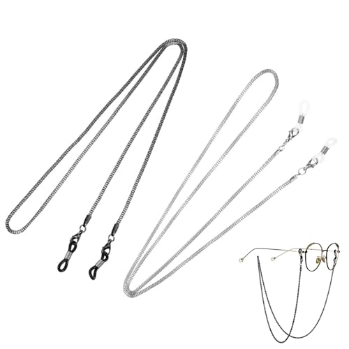 UZYXC Premium Brillenband für Damen/Herren - 2 Stück Brillenkette mit Metallkabel, Silberne und Schwarze Brillenschnur als Modezubehör von UZYXC