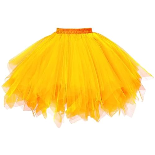 Damen Tüllrock - 3 Lagen Tutu Rock Kostüm - 50er Jahre Rock & Roll Petticoat Karneval Partykleid Karneval Kostüm Tutu Tutu Cosplay Festlicher Minirock (Einheitsgröße, Gelb) von Uaben