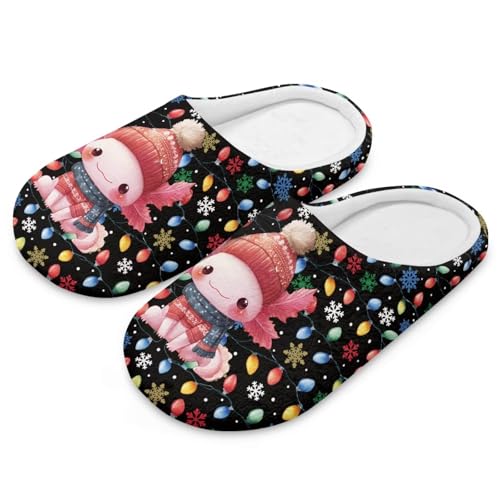 Uacyareni Axolotl Christmas Light Hausschuhe Damen Weihnachten Winter Pantoffeln Komfortabel Christmas Pantoffeln Weihnachtshausschuhe Funny Slippers-44-45 von Uacyareni