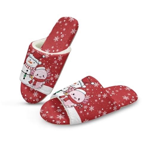 Uacyareni Axolotl Schneemann Plüsch Pantoletten Komfortabel Slipper Hauspantoffeln Christmas Pantoffeln Weihnachtshausschuhe Funny Slippers-38-39 von Uacyareni