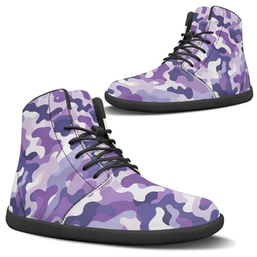 Uacyareni Barfußschuhe Damen Lila Tarnfarbe Hoch Oben Leder Wanderschuhe Bequemlichkeit High-Top-Trainer für Damen-41EU Uacyareni Barfußschuhe Damen Lila Tarnfarbe Hoch Oben Leder Wanderschuhe Bequemlichkeit High-Top-Trainer für Damen-41EU von Uacyareni