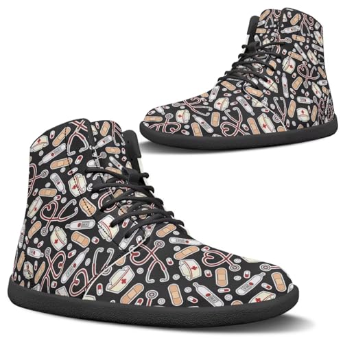 Uacyareni Barfußschuhe Damen Medizinisches Muster Hoch Oben Leder Wanderschuhe Bequemlichkeit High-Top-Trainer für Damen-41EU Uacyareni Barfußschuhe Damen Medizinisches Muster Hoch Oben Leder Wanderschuhe Bequemlichkeit High-Top-Trainer für Damen-41EU von Uacyareni