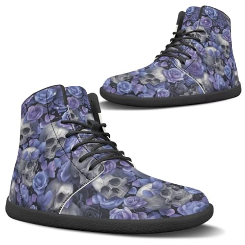 Uacyareni Blaue Rose und Totenkopf Hoch Oben Leder Wanderschuhe Leichtgewicht Barfußschuhe Damen für Sport Walk-36EU Mode Freizeitschuhe von Uacyareni