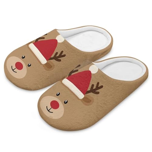 Uacyareni Cartoon Elk Hausschuhe Damen Weihnachten Winter Pantoffeln Komfortabel Christmas Pantoffeln Weihnachtshausschuhe Funny Slippers-36-37 von Uacyareni