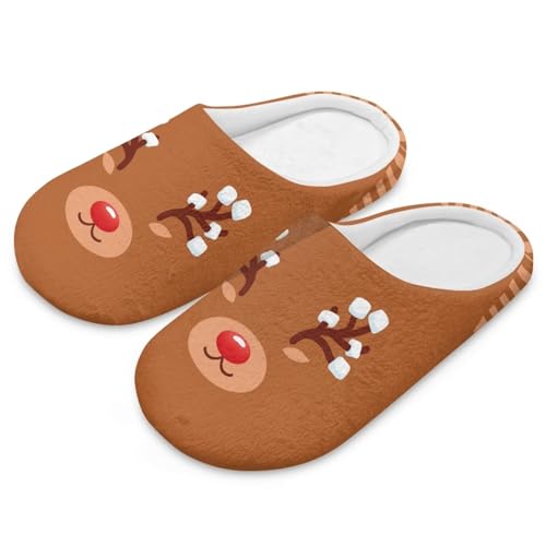 Uacyareni Cartoon Elk Weihnachts Hausschuhe Damen Warm Plüsch Plüsch Pantoletten Komfortabel Slipper Hauspantoffeln Christmas Slippers-46-47 von Uacyareni