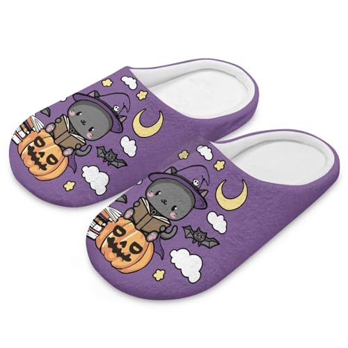 Uacyareni Cartoon-Katze Kürbis Halloween Hausschuhe Für Damen Herren Winter Plüsch Wärme Pantoffeln Warmer Flanell Hausschuhe Damen-38-39 von Uacyareni