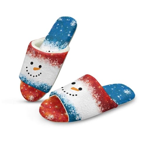 Uacyareni Cartoon-Schneemann Plüsch Pantoletten Komfortabel Slipper Hauspantoffeln Warmer Flanell Kuschelige Offene Fersen-44-45 von Uacyareni